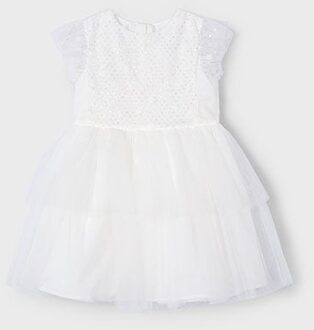Mayoral Zomer jurk tule pailletten meisjes - natural wit - Maat 98