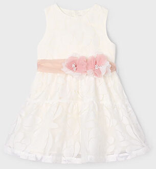 Mayoral Zomer jurk velours meisjes - natural wit - Maat 98