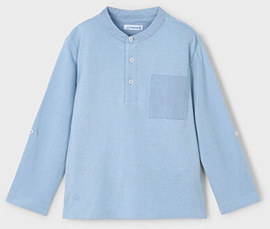 Mayoral Zomer polo shirt L/S mao kraag jongens - parel wit - Maat 122