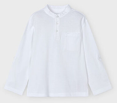 Mayoral Zomer polo shirt L/S mao kraag jongens - wit - Maat 110