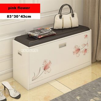 MAZ80 Gratis-Installatie Hout Kantelbakje Schoen Opbergkast Multifunctionele Verandering Schoen Kruk Schoenenrek Schoenen Proberen Kruk roze bloem