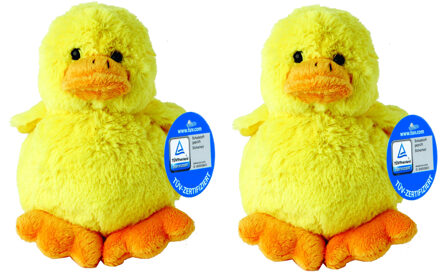 MBW Pluche Kuiken - 2x - geel - pluche dieren knuffels - 11 cm - Pasen