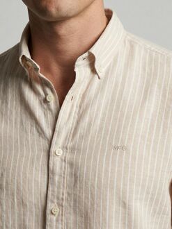 Mcgregor Overhemd Cotton Linen Strepen Ecru Beige - 3XL,L,M,XL,XXL
