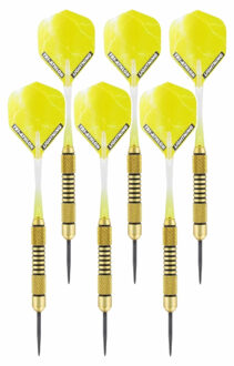 McKicks 4x Set van 3 dartpijlen Speedy Yellow Brass 19 grams - Darten/darts sport artikelen pijltjes messing