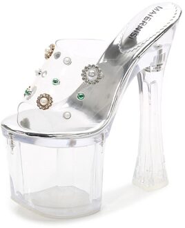 Mclubgirl 18 Cm Vrouwen Club Night Sandalen Nachtclub vrouwen Schoenen Mode Temperament Super Hoge Hak Kristal Schoenen WZ 34