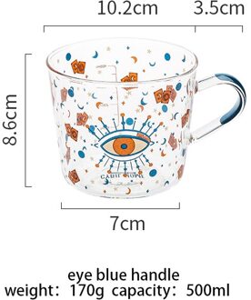 Mdzf Sweethome 500Ml Schaal Glas Mok Ontbijt Mlik Coffe Cup Huishoudelijke Paar Water Cup Zon Eye Patroon Drinkware eye blauw handvat