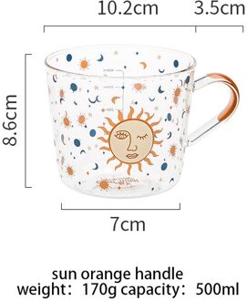 Mdzf Sweethome 500Ml Schaal Glas Mok Ontbijt Mlik Coffe Cup Huishoudelijke Paar Water Cup Zon Eye Patroon Drinkware zon oranje handvat