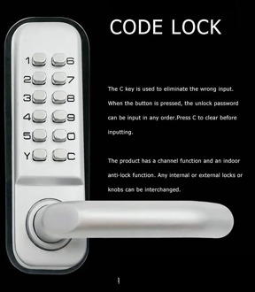 Mechanical Digital Push Button Door Lock Keyless Combination Code Lock 1 x Door Lock Front Panel 1 x 60mm Latch Manual Door Lock