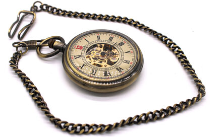 Mechanisch bronzen skelet antiek open zakhorloge Brons