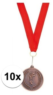 Medailles of sportprijs - 10x - eerste prijs - brons - aan rood lint - sportdag Multi