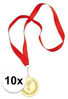 Medailles of sportprijs - 10x - eerste prijs - goud - aan rood lint - sportdag