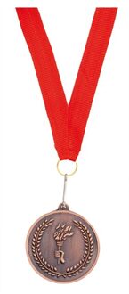 Medailles of sportprijs - eerste prijs - brons - aan rood lint - sportdag