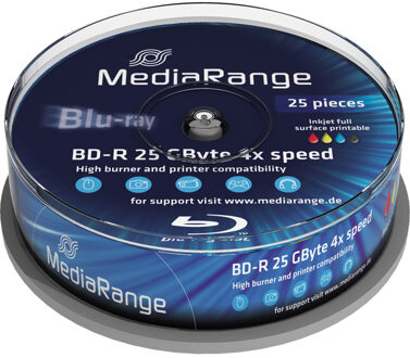 MediaRange Bluray MediaRange 25GB 25pcs BD-R Spindel Inkjet Print. 4x