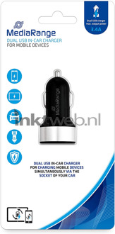 MediaRange Origineel MediaRange dubbele USB autolader 3.4 A vermogen zwart