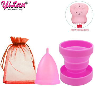 Medical Silicone Menstrual Cup&Foldable Cup Feminine Hygiene Menstrual Period Reusable Vaginal Cups gift Face Cleansing Brush