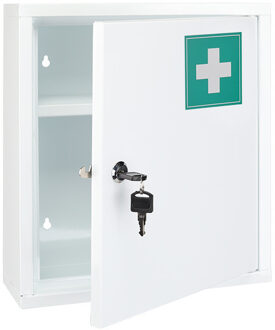 Medicijnkastje met slot - wit - metaal - 32 x 10 x 36 cm - ophangbaar