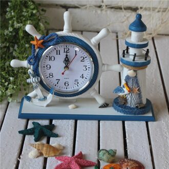 Mediterrane Creatieve Vuurtoren Klok Bell Slaapkamer Houten Ornamenten Roer Woninginrichting Horloge Klok Decoratie Accessoires zwart