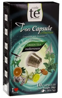 Mediterranean green tea, 10 capsules care compatible Nespresso tea