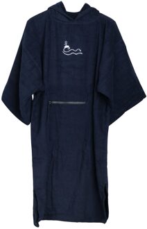 Medium Mouw Puur Katoen Veranderende Gewaad Wetsuit Vier Seizoenen Hooded Surf Poncho Vrouwen Mannen Kap Surfen Cape Absorberende Badjas marine blauw