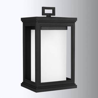 Medium - wandlamp Roscoe voor buiten zwart, wit opaal