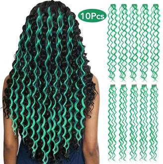 Meepo 10 Stuks/set Hittebestendige 24 "Gekleurde Clip In Haar Strengen Synthetisch Haar Uitbreiding Diepe Golf Vrouwelijke Regenboog Haar stukken licht groen
