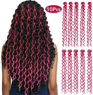 Meepo 10 Stuks/set Hittebestendige 24 "Gekleurde Clip In Haar Strengen Synthetisch Haar Uitbreiding Diepe Golf Vrouwelijke Regenboog Haar stukken licht rood