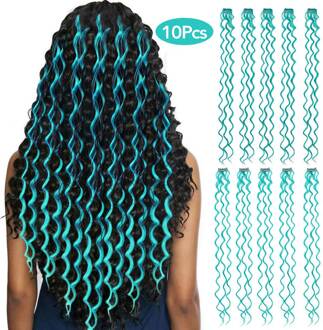 Meepo 10 Stuks/set Hittebestendige 24 "Gekleurde Clip In Haar Strengen Synthetisch Haar Uitbreiding Diepe Golf Vrouwelijke Regenboog Haar stukken taling blauw
