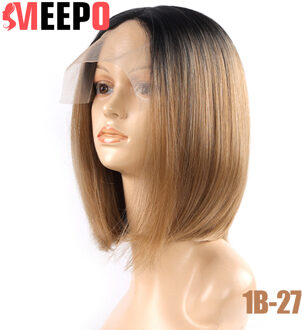 Meepo Zijdeachtige Rechte Synthetische Lace T-Deel Bob Pruik 14Inch Korte Rechte Omber Kleur Blonde Bob Pruiken Voor vrouwen 1B-27