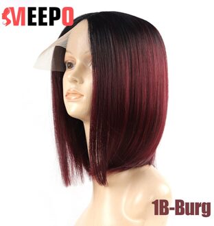 Meepo Zijdeachtige Rechte Synthetische Lace T-Deel Bob Pruik 14Inch Korte Rechte Omber Kleur Blonde Bob Pruiken Voor vrouwen 1B-bordeaux