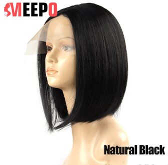 Meepo Zijdeachtige Rechte Synthetische Lace T-Deel Bob Pruik 14Inch Korte Rechte Omber Kleur Blonde Bob Pruiken Voor vrouwen natuurlijk zwart