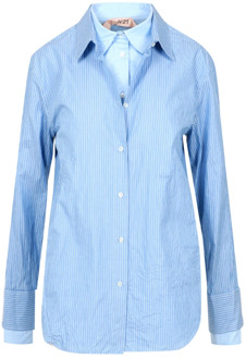 Meerlagig Verticaal Gestreept Katoenen Overhemd N21 , Blue , Dames - XL