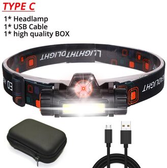 Meest Krachtige Koplamp XPE + COB USB Oplaadbare Koplamp Ingebouwde Batterij Hoofd Licht Waterdichte Hoofdlamp Camping Head Lamp type C