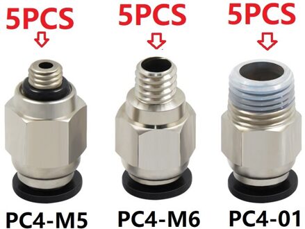 Mega 15Pcs PC4-01/M5/M6 Pneumatische Connectors Remote Bowden Quick Joint 3D Printers Onderdelen Voor Voeden 1.75mm 2*4Mm Buis mengen(5stk-5stk-5stk)