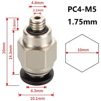 Mega 15Pcs PC4-01/M5/M6 Pneumatische Connectors Remote Bowden Quick Joint 3D Printers Onderdelen Voor Voeden 1.75mm 2*4Mm Buis PC4-M5