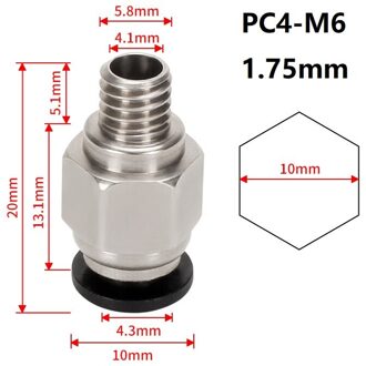 Mega 15Pcs PC4-01/M5/M6 Pneumatische Connectors Remote Bowden Quick Joint 3D Printers Onderdelen Voor Voeden 1.75mm 2*4Mm Buis PC4-M6