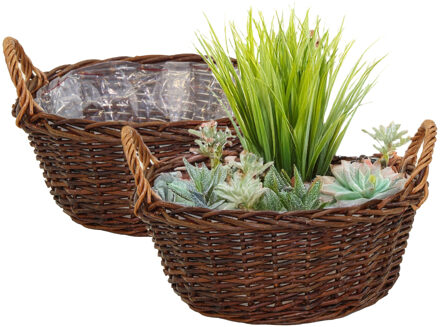 Mega Collections aardappelmand/plantenmand - 2x - Santa Fe - met handgreep - rotan - B29 x H13 cm