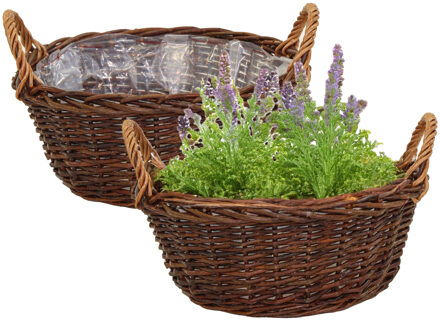 Mega Collections aardappelmand/plantenmand - 2x - Santa Fe - met handgreep - rotan - B35 x H15 cm