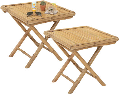 Mega Collections Bijzettafel of tuin tafel Zanzibar - 2x - Bamboe hout - inklapbaar - 40 x 40 x 40 cm - binnen / buit