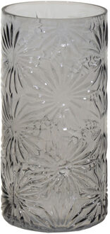 Mega Collections Bloemenvaas Debby - grijs - glas - bloem relief - 15 x 35 cm