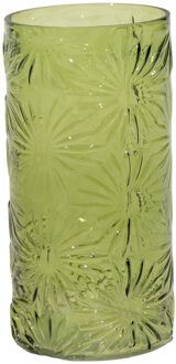 Mega Collections Bloemenvaas Debby - groen - glas - bloem relief - 15 x 30 cm