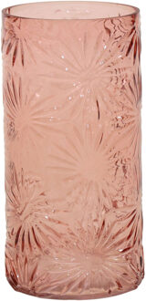 Mega Collections Bloemenvaas Debby - roze - glas - bloem relief - 15 x 35 cm
