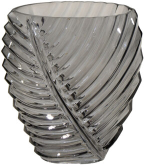 Mega Collections Bloemenvaas Leafy - grijs - glas - blader relief - 14 x 25 cm