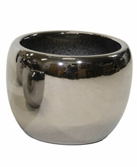 Mega Collections Bloempot Emperor Belly - rond - zilver - D28 x H24 cm - glans