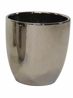 Mega Collections Bloempot Emperor - rond - zilver - D25 x H25 cm - glans