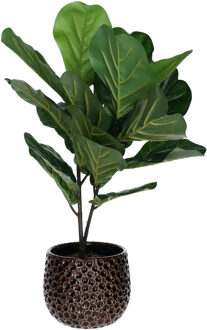 Mega Collections bloempot Pebblo - keramiek - bruin - D21 x H17 cm