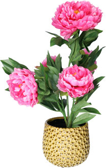 Mega Collections bloempot Pebblo - keramiek - geel - D17 x H15 cm