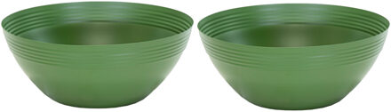 Mega Collections Bloempot/plantenpot schaal - 2x - zink - groen - D25 x H10 cm