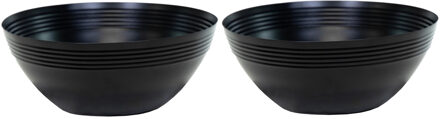 Mega Collections Bloempot/plantenpot schaal - 2x - zink - zwart - D35 x H12 cm