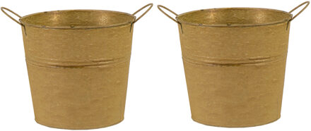 Mega Collections Emmer/plantenpot - 2x - zink - oud goud - D18 x H16 cm - Emmers Goudkleurig