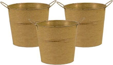 Mega Collections Emmer/plantenpot - 3x - zink - oud goud - D16 x H14 cm - Emmers Goudkleurig